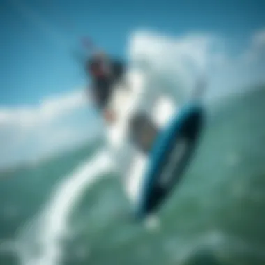 An aerial shot of a kiteboard with Slingshot branding in action