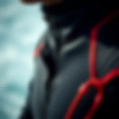 Close-up of Wetsuit Features Detailed close-up of wetsuit features such as seams and zippers for enhanced performance