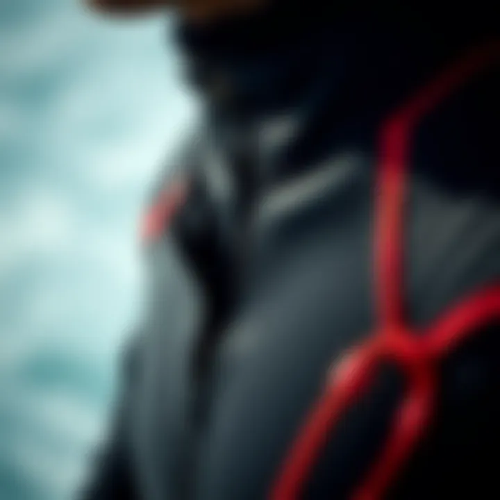 Close-up of Wetsuit Features Detailed close-up of wetsuit features such as seams and zippers for enhanced performance