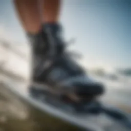 Close-up of high-performance kiteboarding bindings showcasing intricate design features