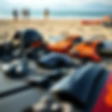 Essential Safety Gear for Foilboarding Safety gear laid out for foilboarding