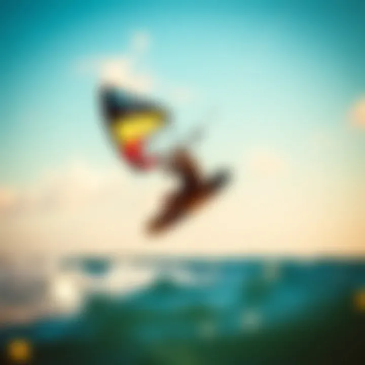An action shot of a kiteboarder skillfully maneuvering with a Cabrinha wing, capturing the thrill and agility of the sport.