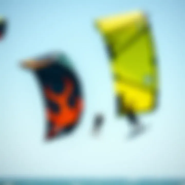 Kiteboarding kites in various designs