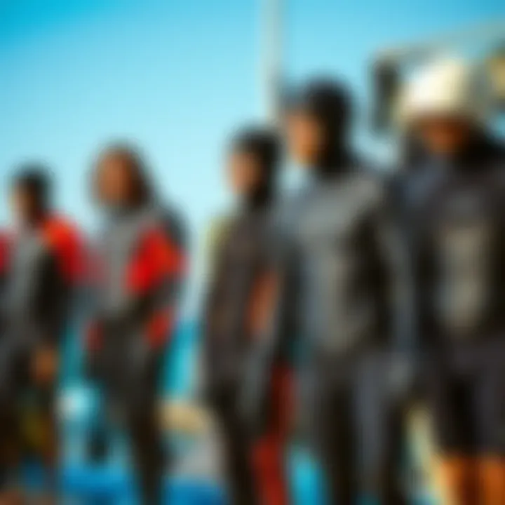 Different types of wetsuits displayed together