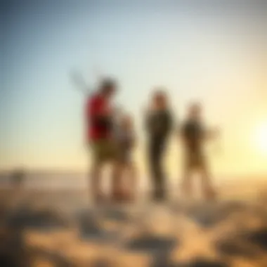 Kiteboarding Community Engagement Community of kitesurfers sharing experiences at the beach