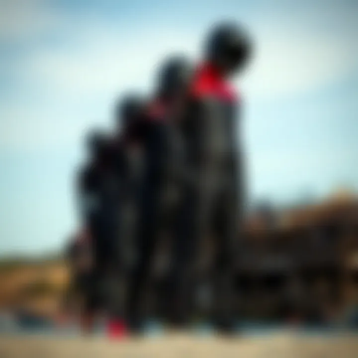 Wetsuit Thickness Comparison Various wetsuit thickness options displayed side by side for comparison