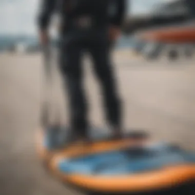 Securing Kiteboard Bags for Travel Traveler securing a kiteboard bag at an airport