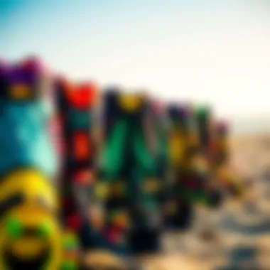 Variety of Kitesurfing Harnesses on Beach Colorful kitesurfing harness displayed on a beach