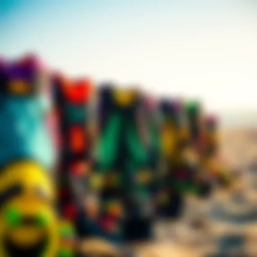 Variety of Kitesurfing Harnesses on Beach Colorful kitesurfing harness displayed on a beach