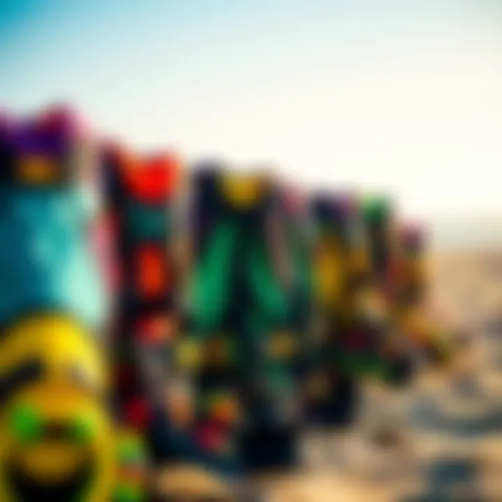 Variety of Kitesurfing Harnesses on Beach Colorful kitesurfing harness displayed on a beach