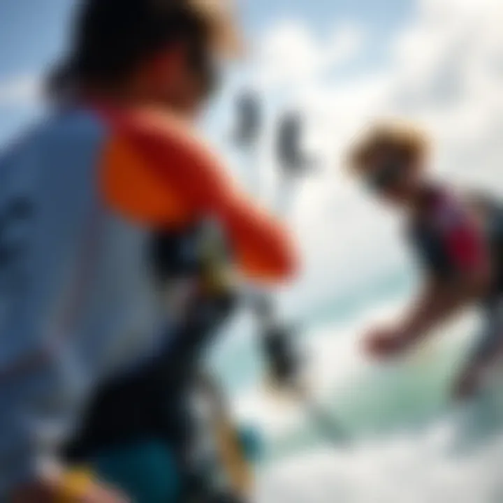 Professional Kitesurfing Instruction Kitesurfing instructor demonstrating techniques to an eager learner