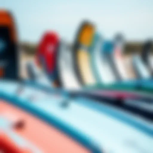 Variety of Kitesurfing Boards A selection of kitesurfing boards lined up on the beach