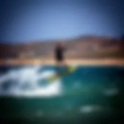 Kiteboard foil in action above water