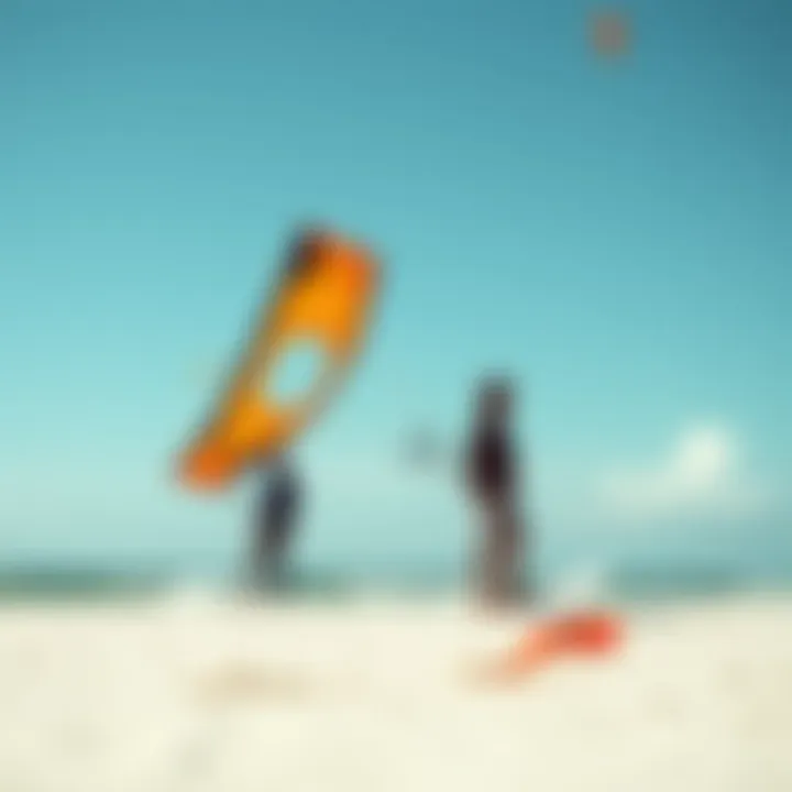 Kiteboarding enthusiasts enjoying a windy day at the beach