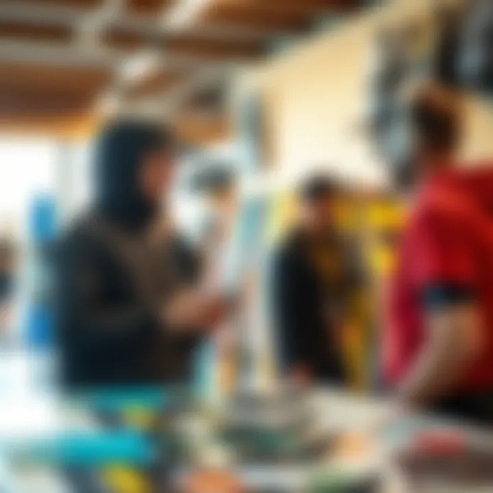 Expert Advice for Kiteboard Enthusiasts Friendly staff assisting a customer with kiteboarding equipment selection