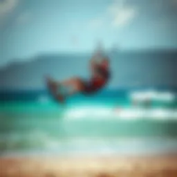 Dynamic power kiting session on a scenic beach