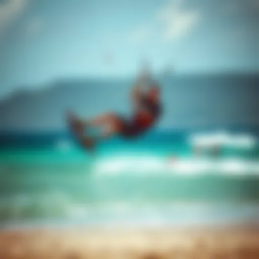 Dynamic power kiting session on a scenic beach