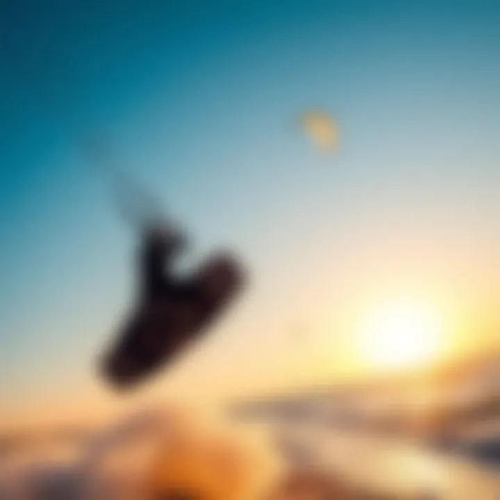 Sunset Experience in Wing Kiteboarding A breathtaking view from a wing kiteboarding session at sunset