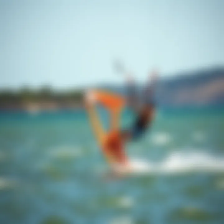 Wing Kiteboarding in Action A wing kiteboarder gliding over the water