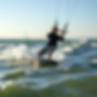 Kiteboarder Navigating Challenges Kiteboarder navigating through challenging water conditions