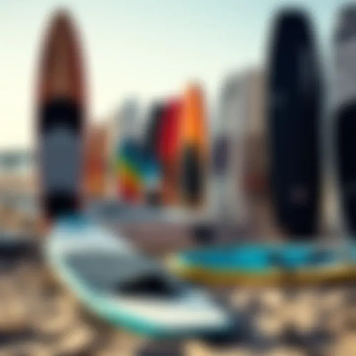 Diverse Range of Kiteboards Diverse range of kiteboards displayed on the beach