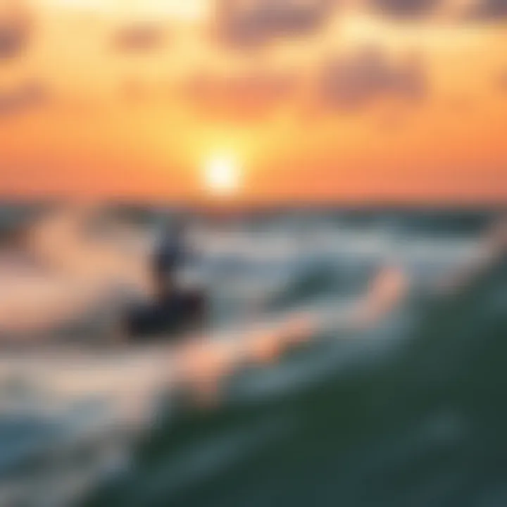 Sunset Kiteboarding on Diani Beach Kiteboarder riding the waves during sunset in Diani