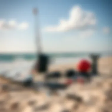 Scenic view of Duck's coastline with kiteboarding gear laid out