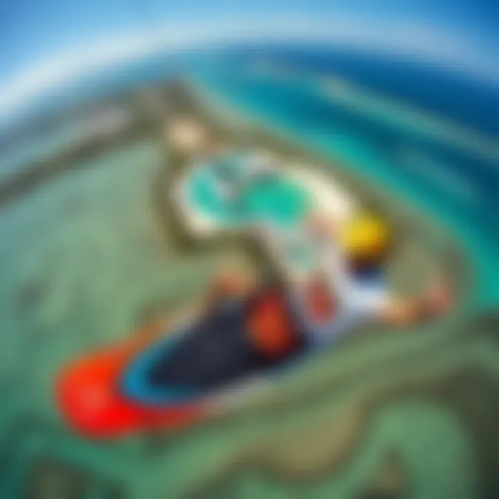Kiteboarding Paradise An aerial view of a stunning kiteboarding destination with crystal-clear waters