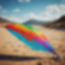 Close-up of a colorful kite ready for launching