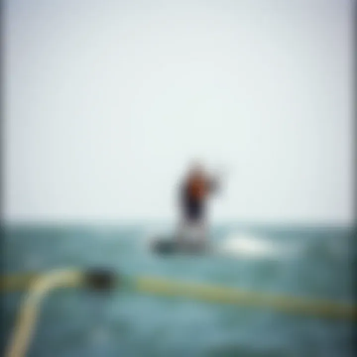 Kitesurfer Practicing with Safety Gear A kitesurfer practicing on calm waters with safety gear on