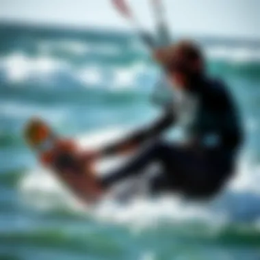 Kitesurfer in action with gloves navigating through the waves