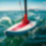 Close-up view of a hydrofoil board on water