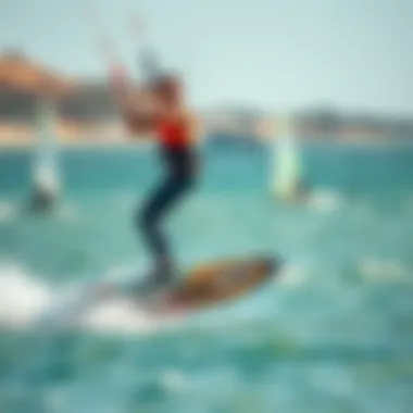 Kiteboarder Riding Hydrofoil Board Kiteboarding enthusiast riding a hydrofoil board