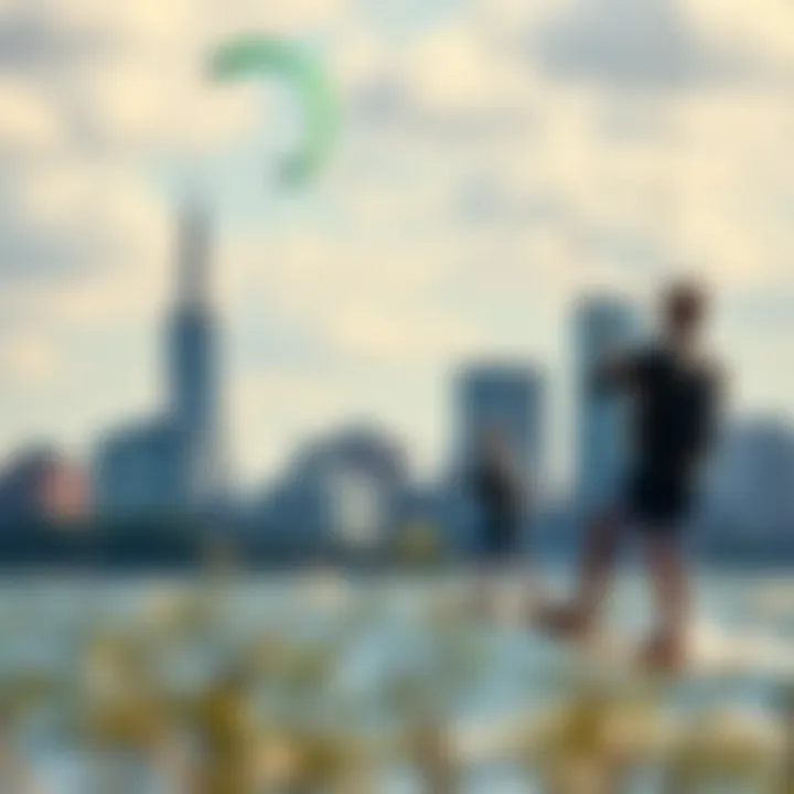 Kiteboarders Against the Boston Skyline Scenic view of kiteboarders against the Boston skyline