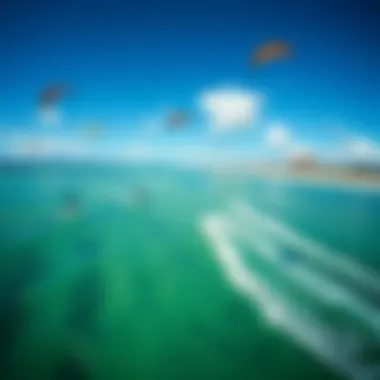 Aerial Kiteboarding at Coconut Bay Beach Aerial view of Coconut Bay Beach showcasing kiteboarders in action