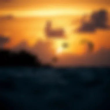 Sunset at Coconut Bay Beach Sunset over Coconut Bay Beach with kiteboarding silhouettes