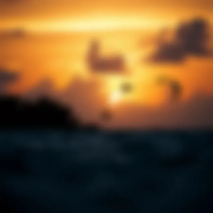 Sunset at Coconut Bay Beach Sunset over Coconut Bay Beach with kiteboarding silhouettes