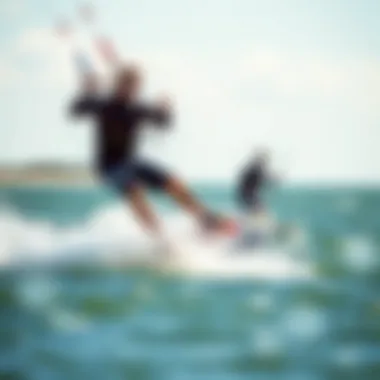 Kiteboarders in Action: Performance on Water Action shot of kiteboarders in motion, highlighting performance on water