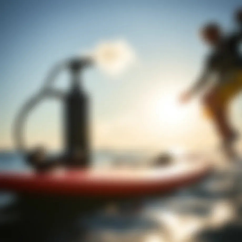 Electric pump in action inflating a kiteboard