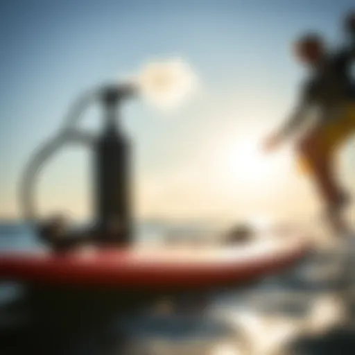 Inflating Kiteboard with Electric Pump Electric pump in action inflating a kiteboard