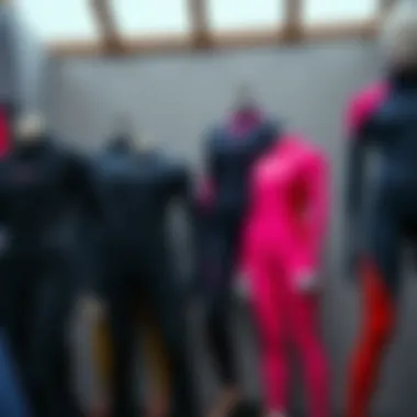 Diverse range of Evo wetsuits displayed for comparison