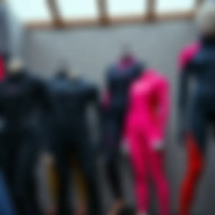 Diverse range of Evo wetsuits displayed for comparison