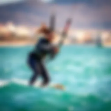 Kiteboarder wearing an Evo wetsuit in action on the water
