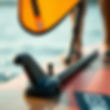 Innovative Foil Technology Revealed Close-up of the foil mechanism attached to a paddle board