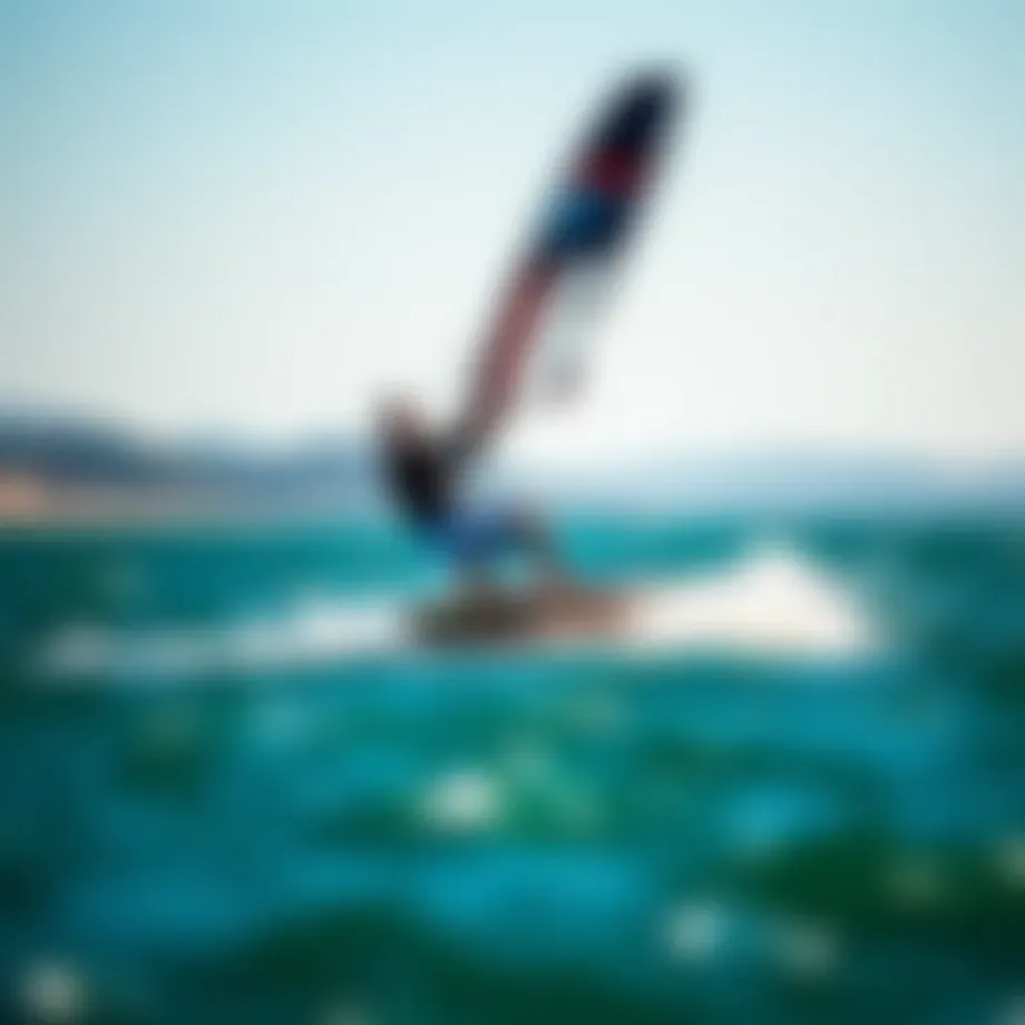 Dynamic kiteboarding scene showcasing foiling action on water