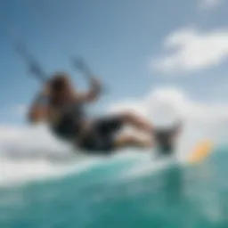 Kiteboarder gliding over turquoise waters