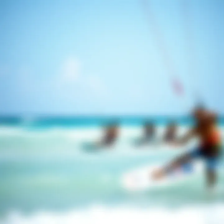 Group of kiteboarders enjoying the waves