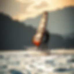 Hydrofoil windsurfing in action on a vibrant lake