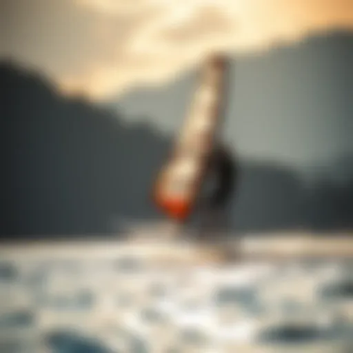 Hydrofoil windsurfing in action on a vibrant lake