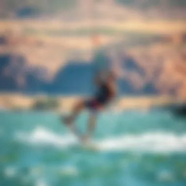 Kiteboarder in Action with Hyperlite Hydrofoil Kiteboarder utilizing Hyperlite hydrofoil in action on water